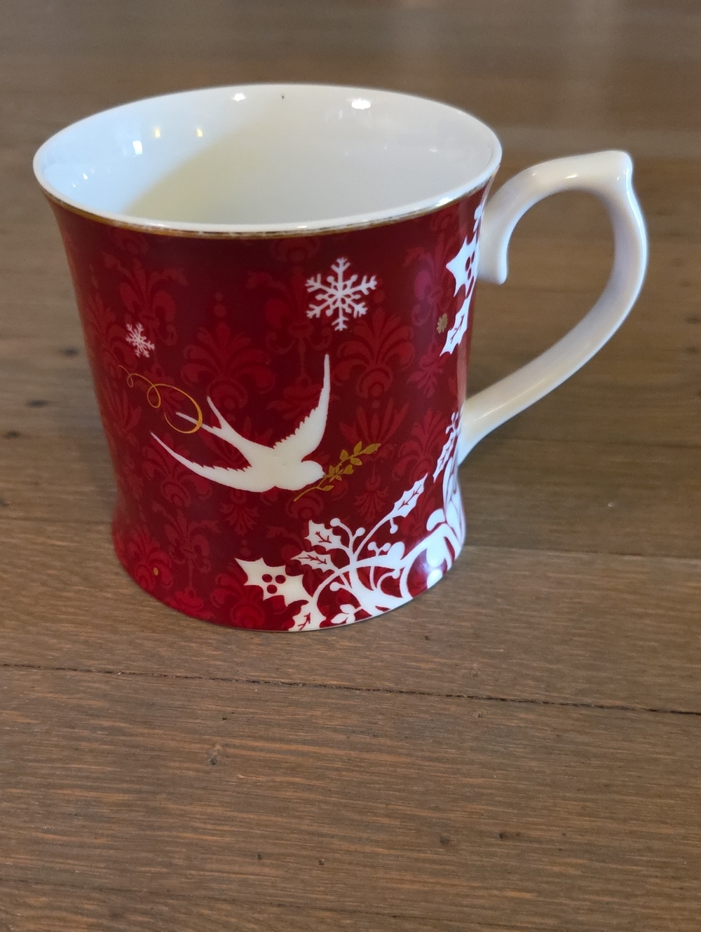 Starbucks Red and White Holiday Bird Mug With Gold Accents "Rosanna"